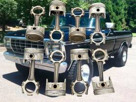 Am77dg Ford 1974 F350 6.6l Small Block 400 Pistons With Connecting Rods Oem