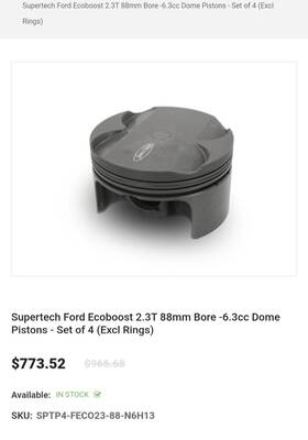 P4-feco23-88-n6h13 Supertech Performance Ford Ecoboost 2.3t 88mm Bore -6.3cc Dome Pistons - Set Of 4