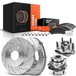 Front Drilled Brake Rotor & Pad + Hub Bearing For Chevrolet Blazer S10 Gmc 98-05. Fixed Price $181.39.