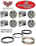 Ford Mercury 289 302 1964 - 1985 Enginetech Flat Top Pistons With Moly Rings. Fixed Price $239.49.