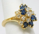 13-14 Kt Yellow Gold Sapphire & Diamond Cluster Half Band Ring Sz 5.5 B6692. Fixed Price $1101.00.