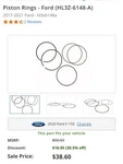 Genuine Ford Piston Rings HL3Z-6148-A. Fixed Price $29.00.