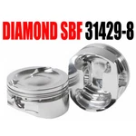 Diamond Pistons 31429-8 Small Block Ford 302/351 Inline Street Strip Dish Top. Fixed Price $949.95.