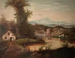 Antique American Hudson River School Landscape Oil Painting Mountains. Fixed Price $486.50.